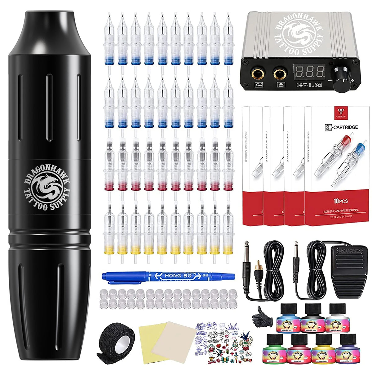 Dragonhawk S11 Rotary Tattoo Pen Machine Complete Kit DRAGONHAWK