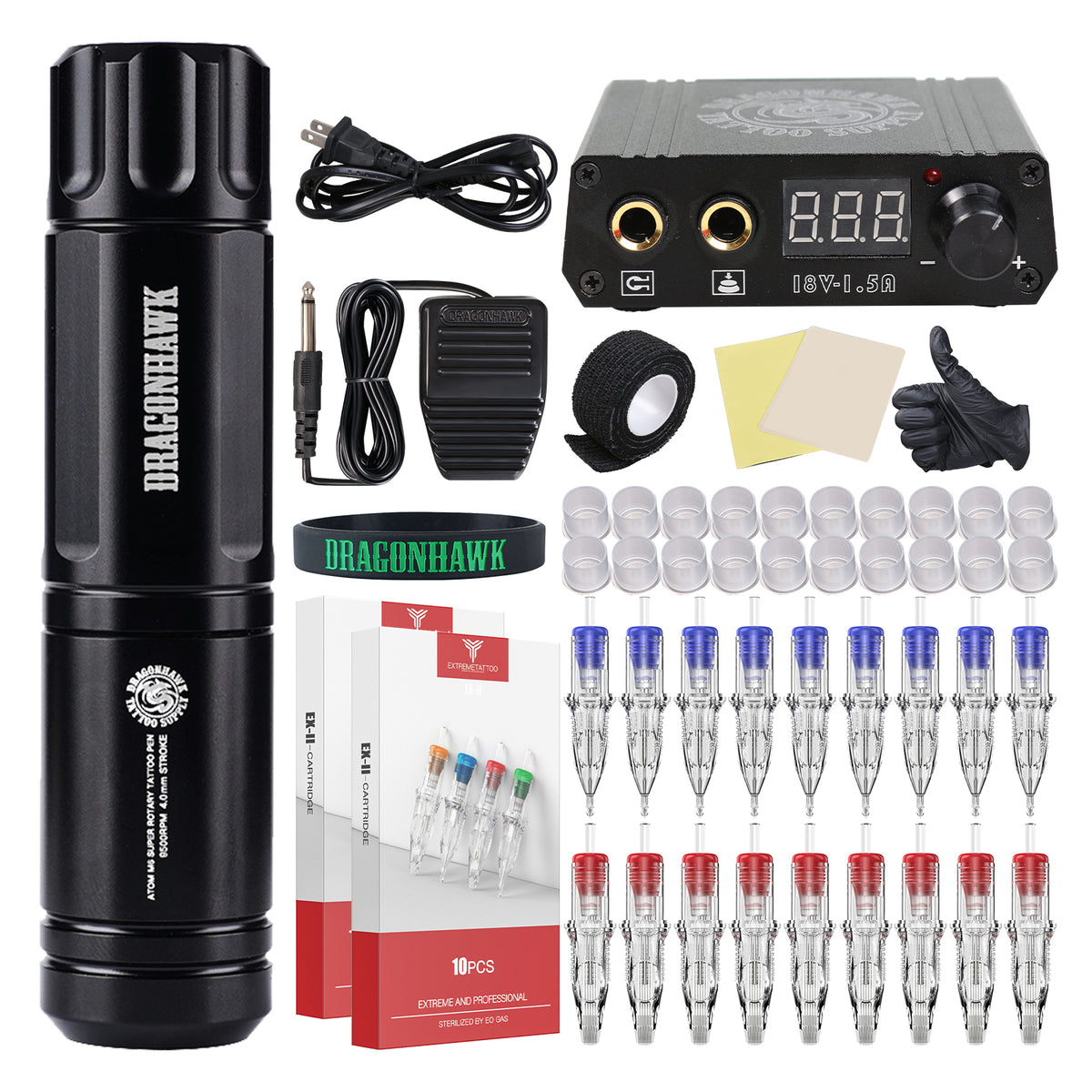 Tattoo Kit | Dragonhawk M6 Tattoo Machine Pen Starter Bundle