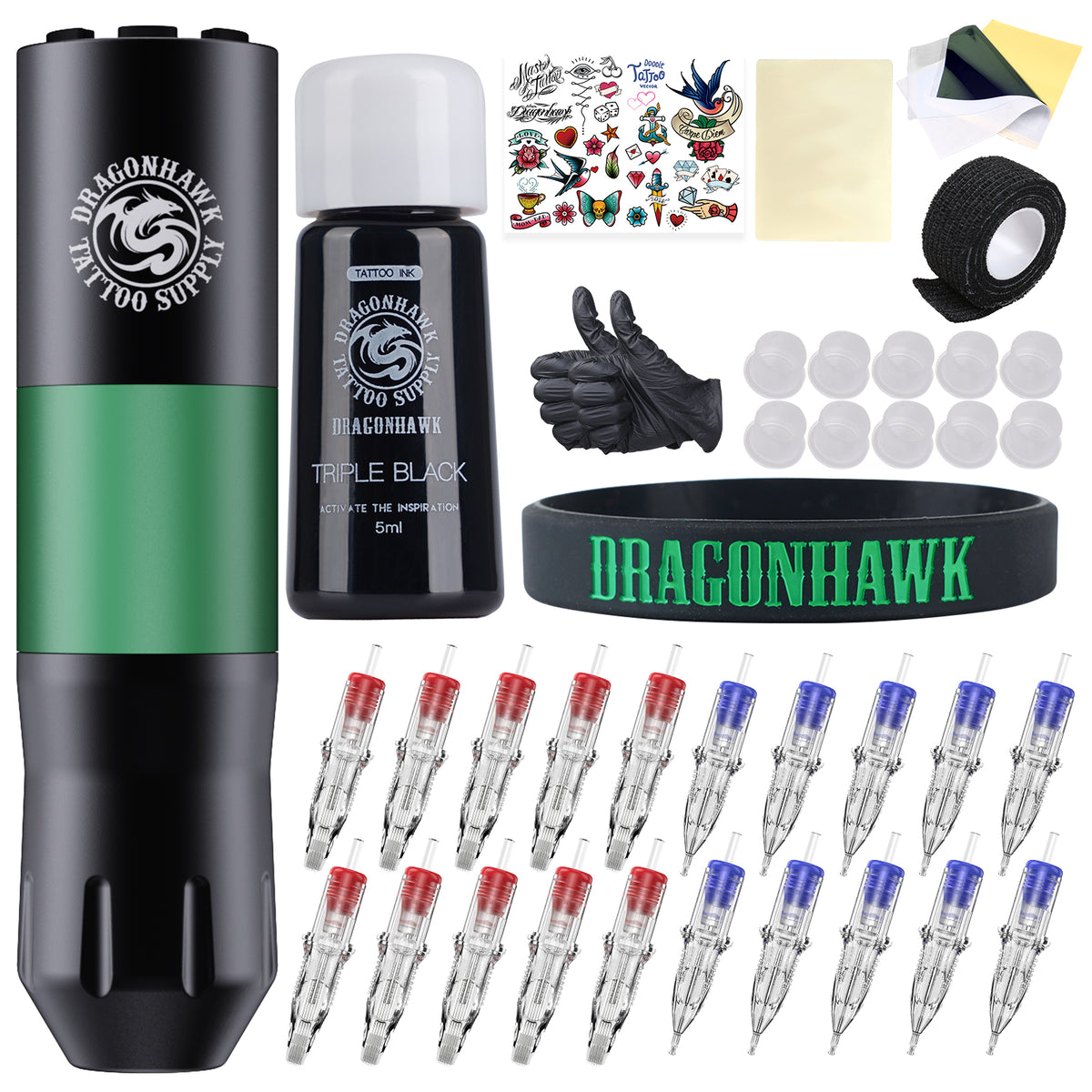 Dragonhawk X2 pro 3.5mm Stroke Machine Tattoo Kit with Cartridges Need