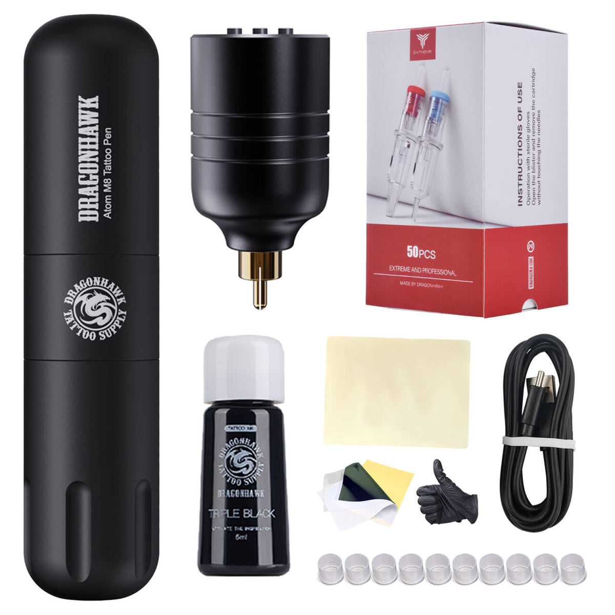 タトゥーマシンセット Dragonhawk X2 ワイヤレス 黒 Dragonhawk X2 Wireless Tattoo Pen Machine Kit – DRAGONHAWK