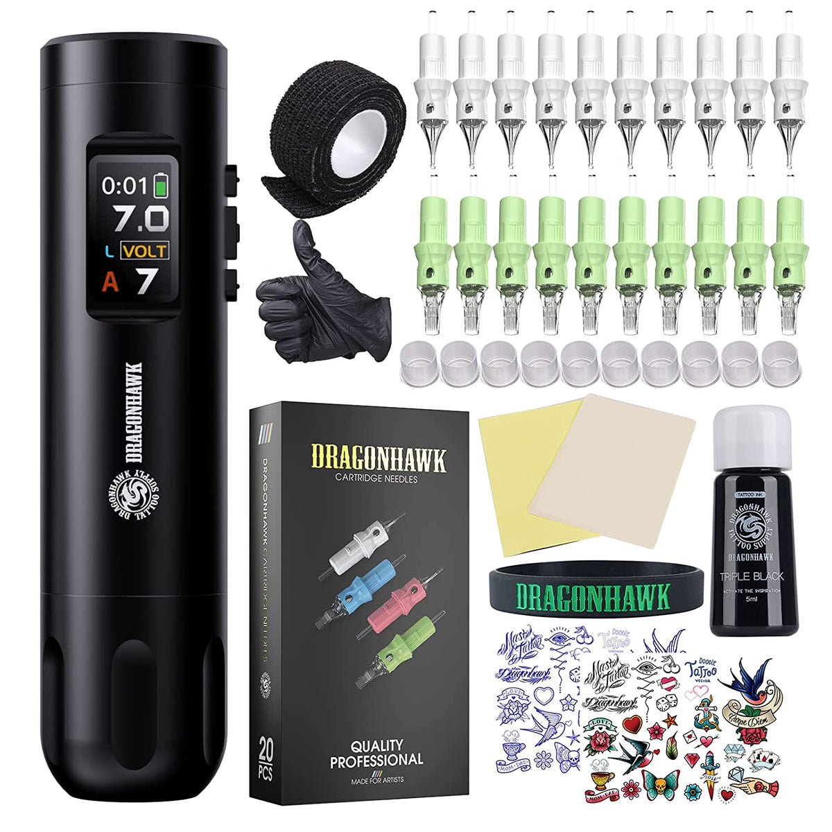 Dragonhawk X7 Wireless Tattoo Machine Kit Fine Tattoo Kit MAST TATTOO