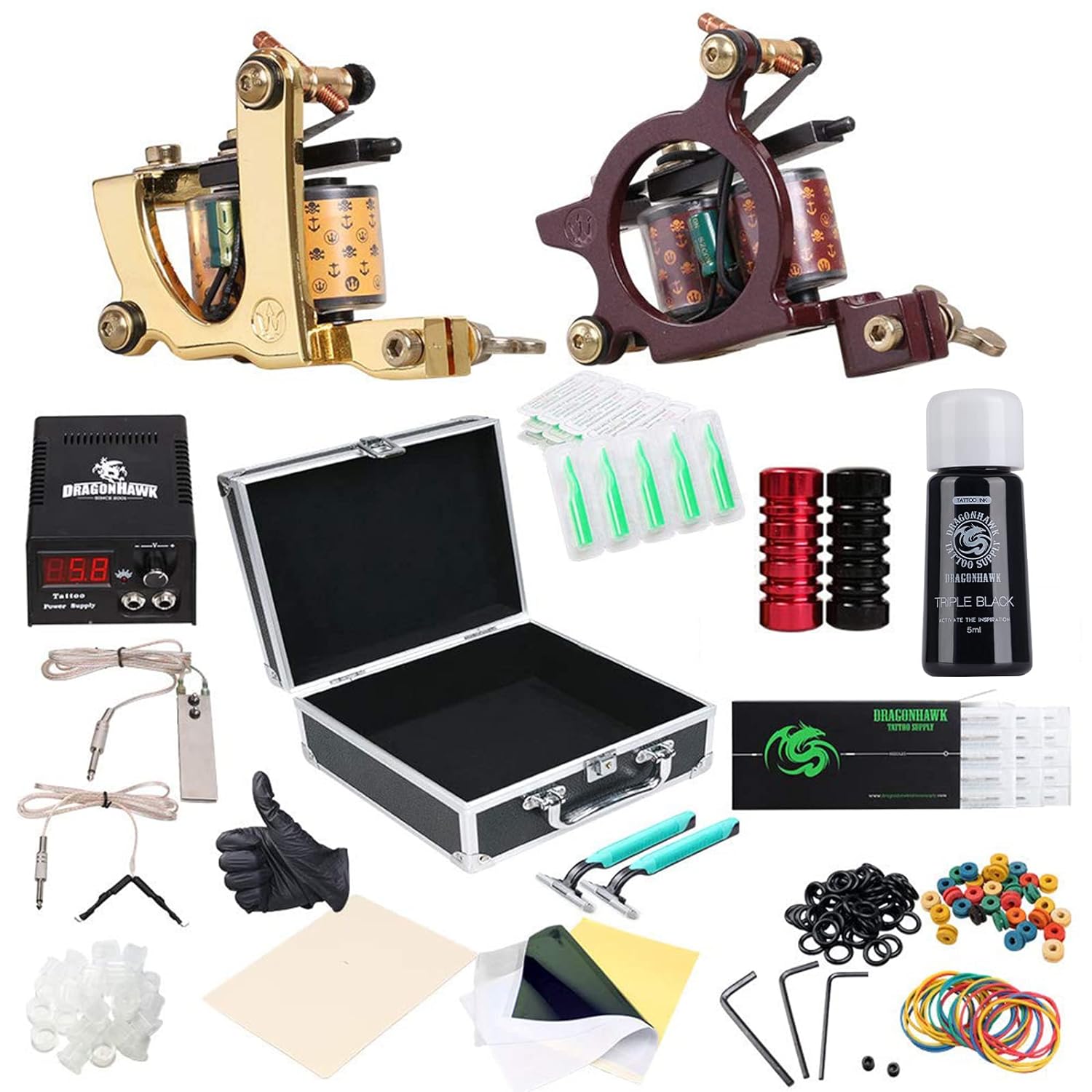 Dragonhawk Complete Tattoo Kit for Beginners 2 Pro Tattoo Machine