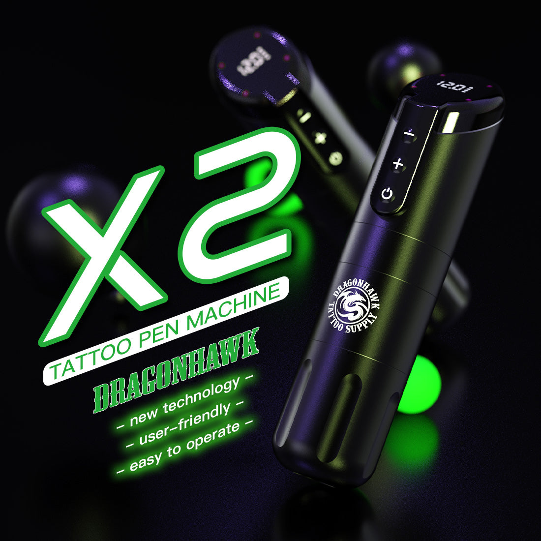Dragonhawk x2 ワイヤレスタトゥーマシン Dragonhawk X2 Wireless Tattoo Pen Machine Kit – DRAGONHAWK