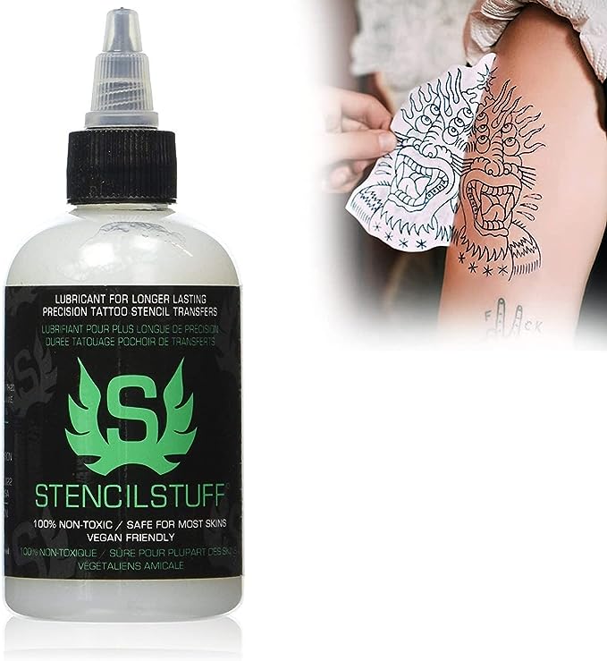 Stencil stuff Tattoo Available 4 oz ,8oz bottle $9.5-19; Artists