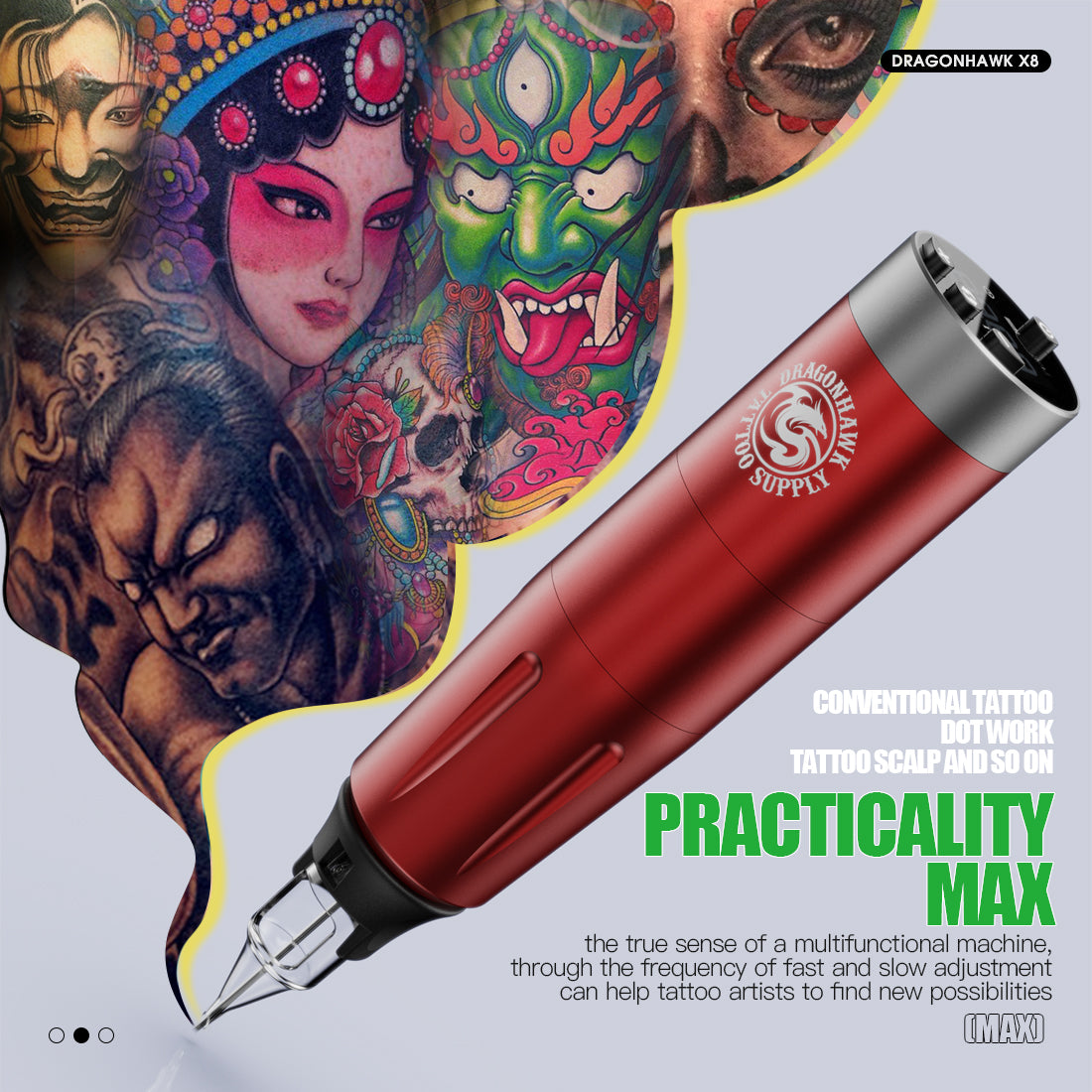 Dragonhawk X8 Tunable Frequency Wireless Tattoo Pen Machine