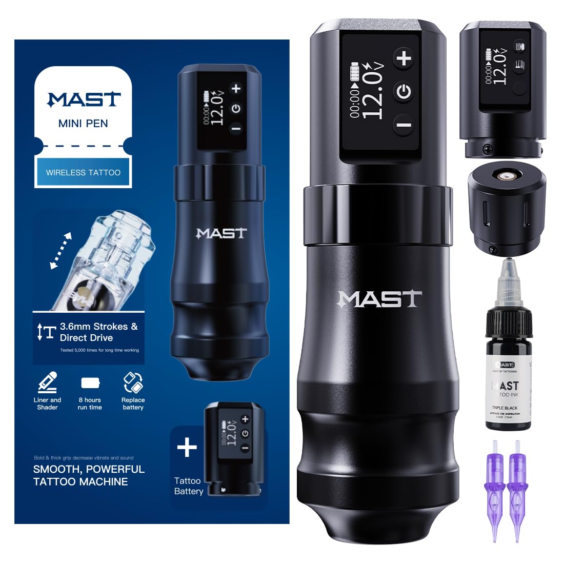Mast Mini Tattoo Kit, Wireless Complete Tattoo Gun Machine Kit, 2