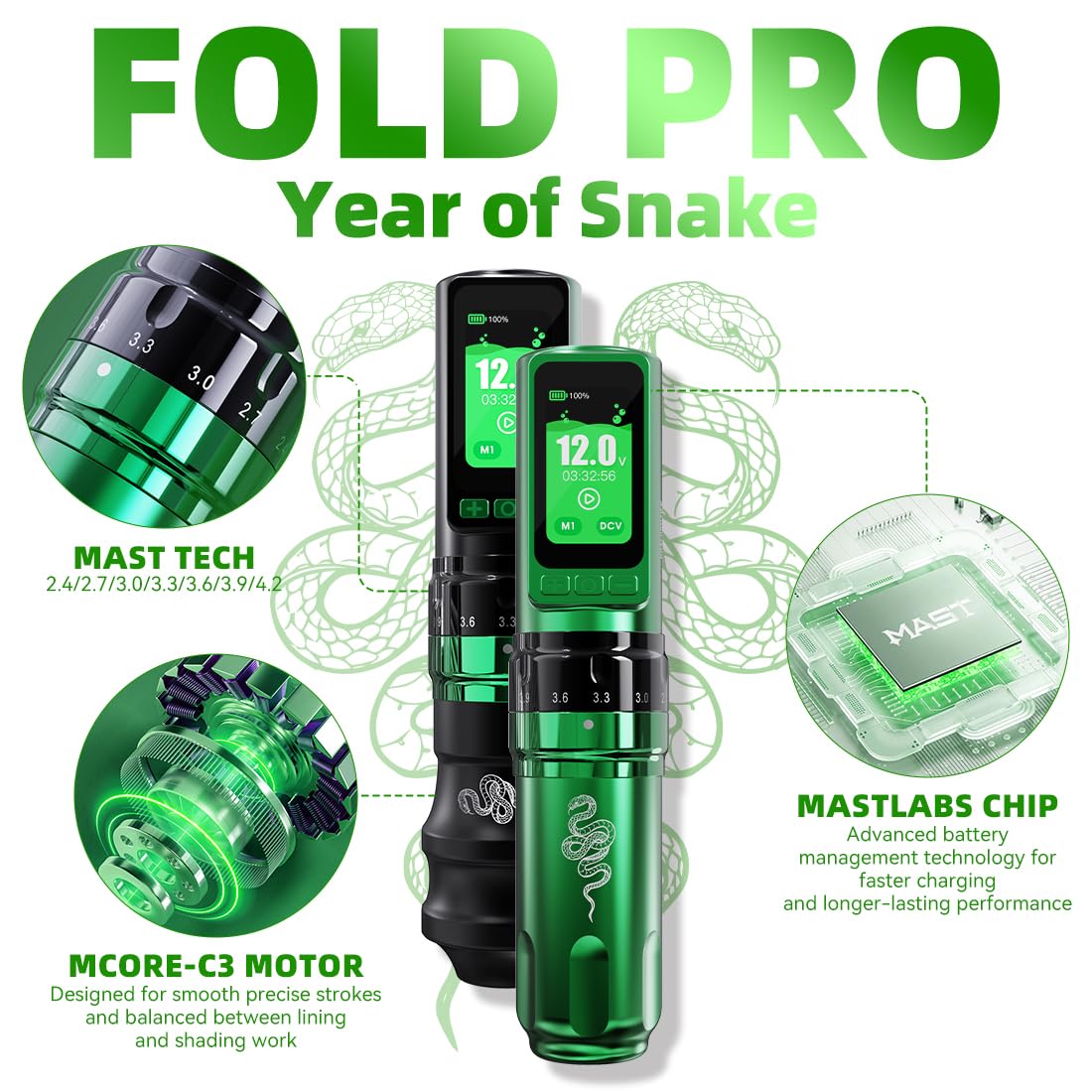 Fold Pro Cordless Year of Snake Edition Tattoo Machine Kit Fold Pro Cordless Year of Snake Edition Tattoo Machine Kit