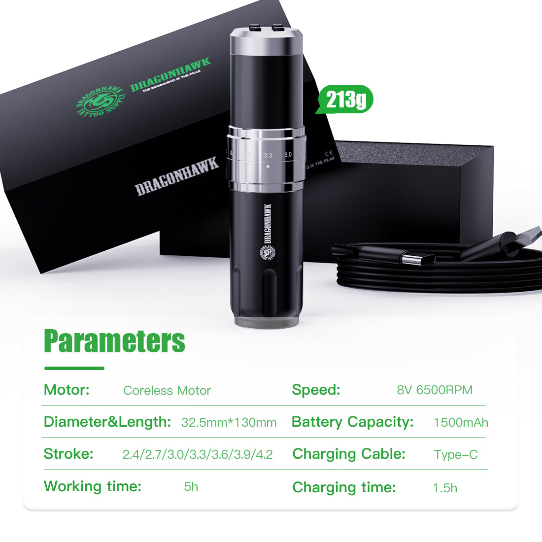 Dragonhawk Fold3 Wireless Tattoo Kit Rotary Machine DRAGONHAWK