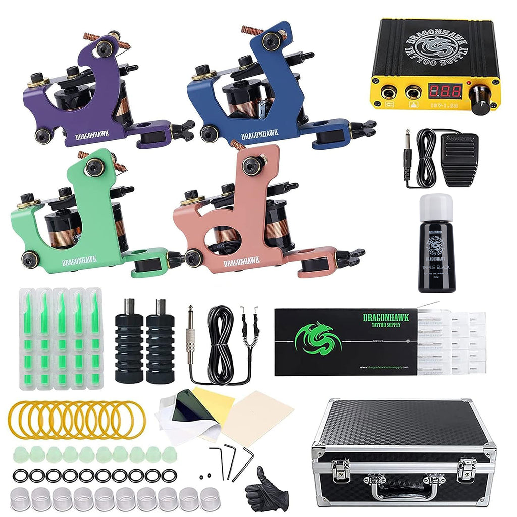 Dragonhawk Complete Traditional Coils Tattoo Machine Kit with 9 Machines  Beginner Set