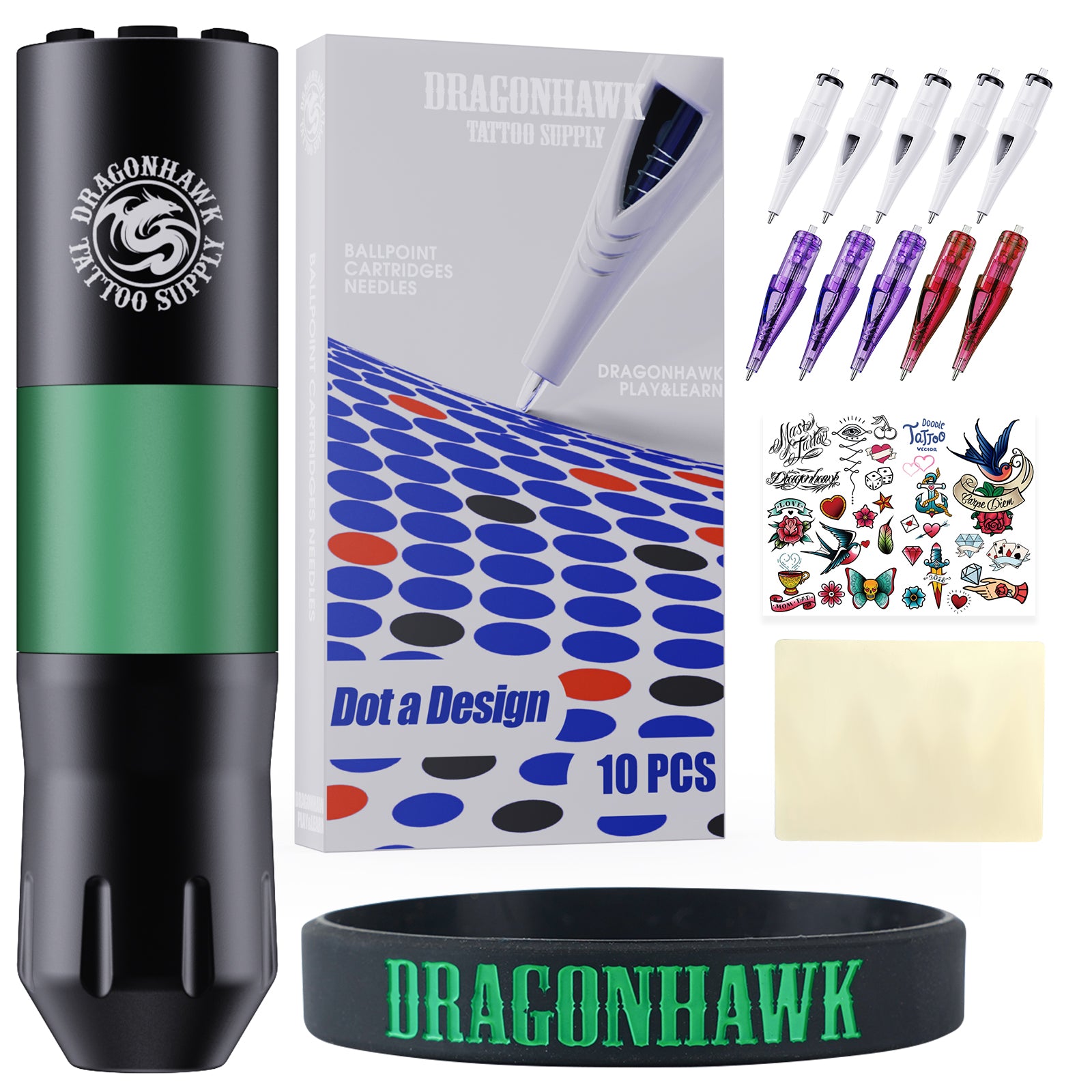 Dragonhawk X2 pro 3.5mm Stroke Machine Tattoo Kit with Ballpoint Cartridges  Needles for Practice & Dotwork