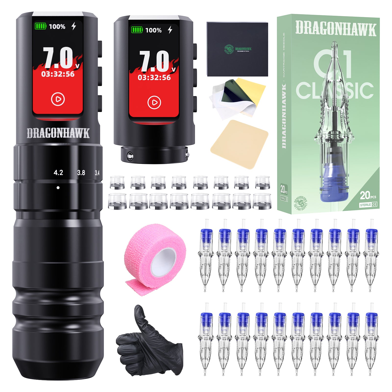 Dragonhawk A3 Pro Tattoo Machine Pen 2.0mm-4.2mm Strokes Starter