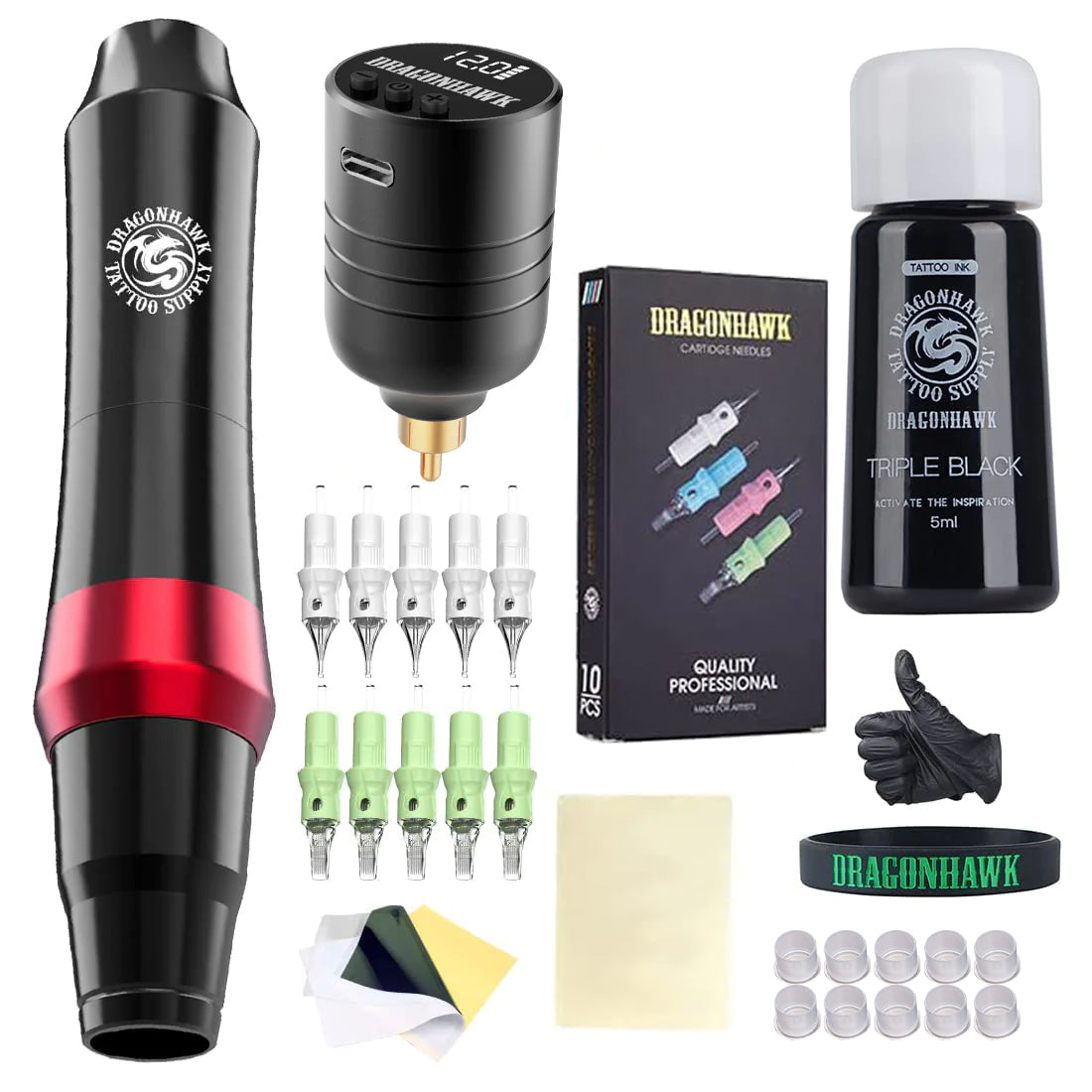Dragonhawk Complete S4 Slim Tattoo Pen Machine B2Wireless Battery Kit -  General Tattoo Kit