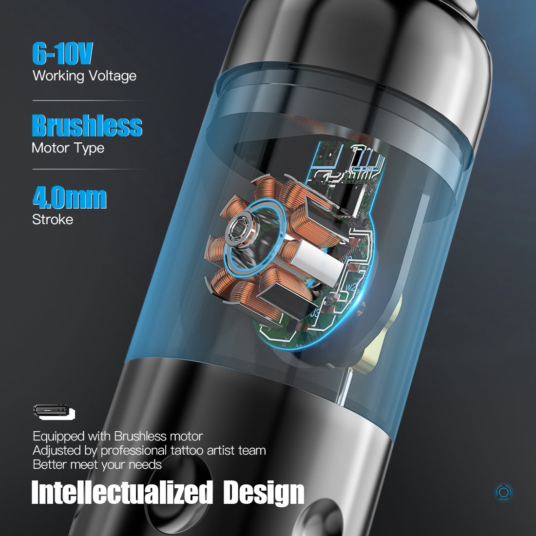 Mast Sensor Brushless Tattoo Machine with 4mm Stroke--Ideal for