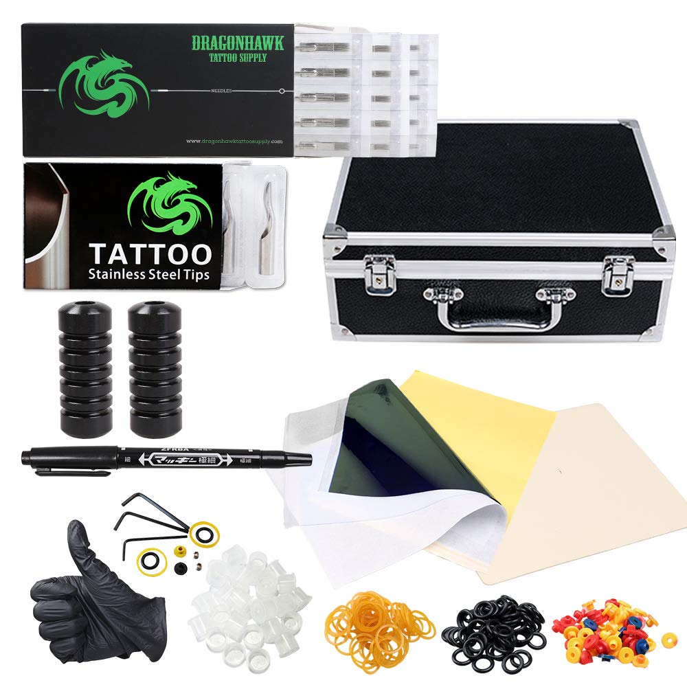 Dragonhawk Complete Traditional Coils Tattoo Machine Kit with 9