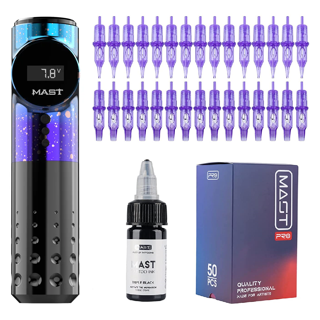 Mast Archer Wireless Tattoo Machine Kit 50Pcs Cartridges with Mast Archer Wireless Tattoo Machine Kit 50Pcs Cartridges with