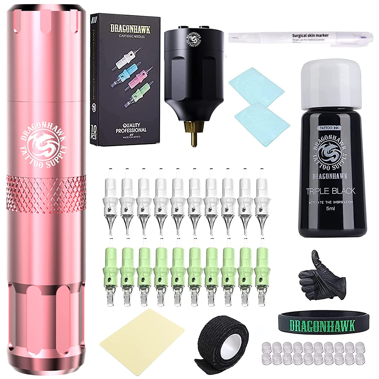 Dragonhawk Complete S6 Tattoo Pen B2 Wireless Battery Cartridges Kit -  General Tattoo Kit