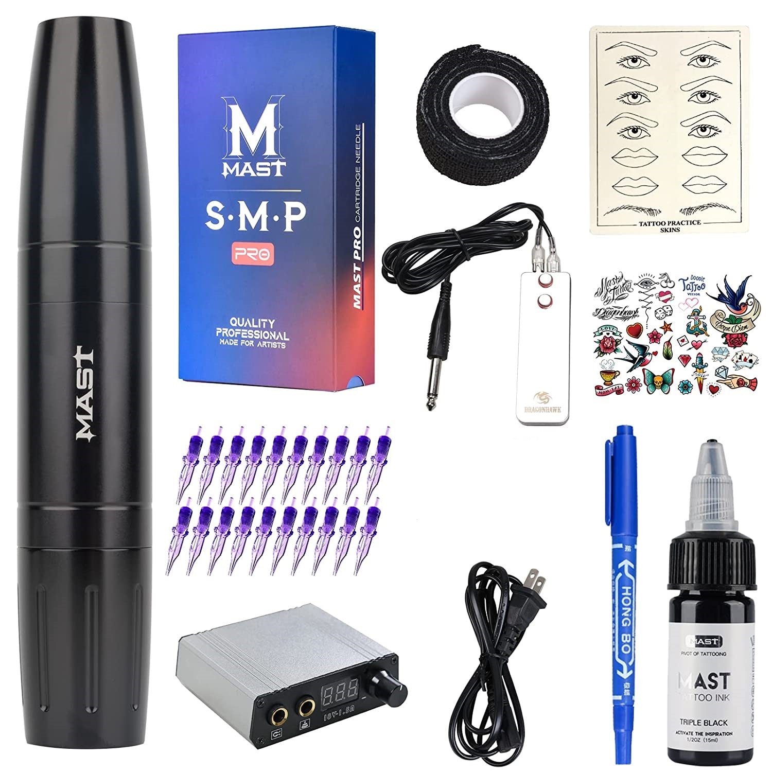 Mast Magi Rotary Tattoo Pen Machine Cartridges Needles Kit Power