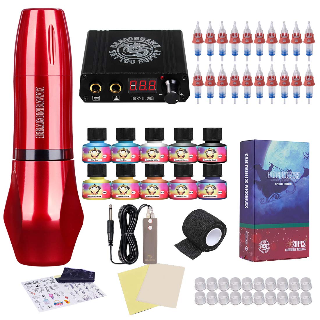 Dragonhawk Tattoo Machine Kit: Pen Machine,20Pcs EX Cartridge Needles –  Dragonhawktattoos