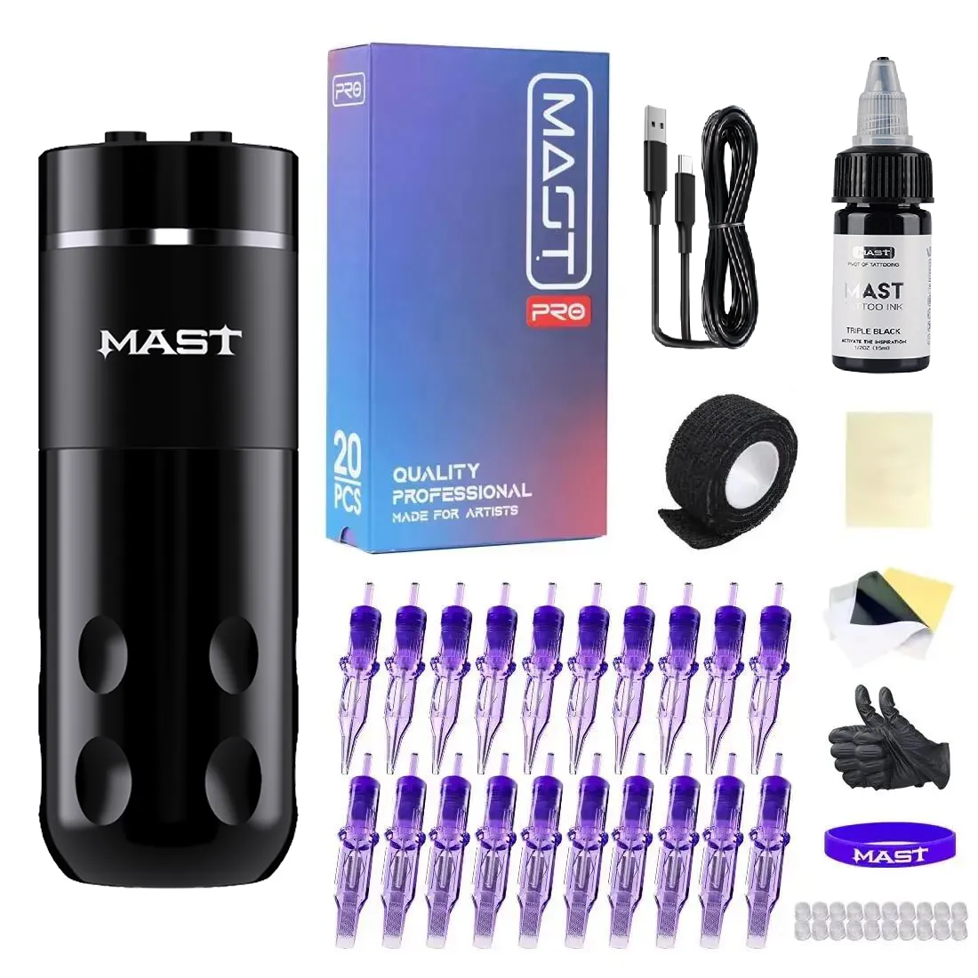 Mast Pro Ride タトゥーマシーン Mast Rider Pro Wireless Tattoo Machine Kit with 20Pcs Pro