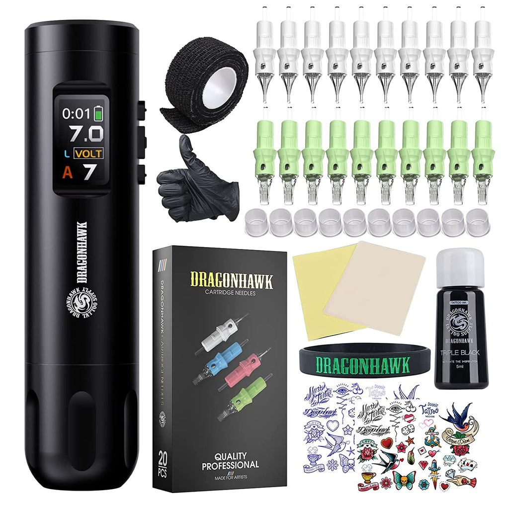 Dragonhawk S11 Pro Wireless Tattoo Kit B2 Battery with Tattoo Needles  Cartridges