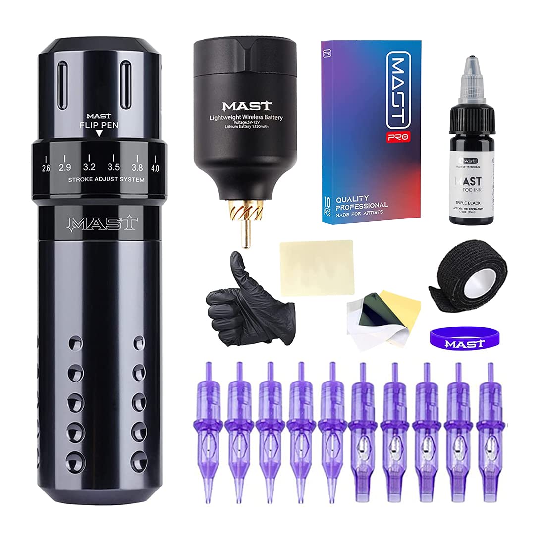 Mast Flip Rotary Tattoo Pen Machine 2.6-4.0mm Stroke Wireless Battery  Custom Motor Supply Kit