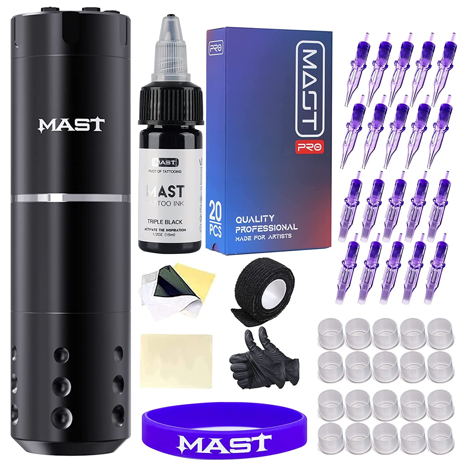 Mast A1 Wireless Tattoo Pen Machine Gun Kit - Fine Cordless Tattoo Kit